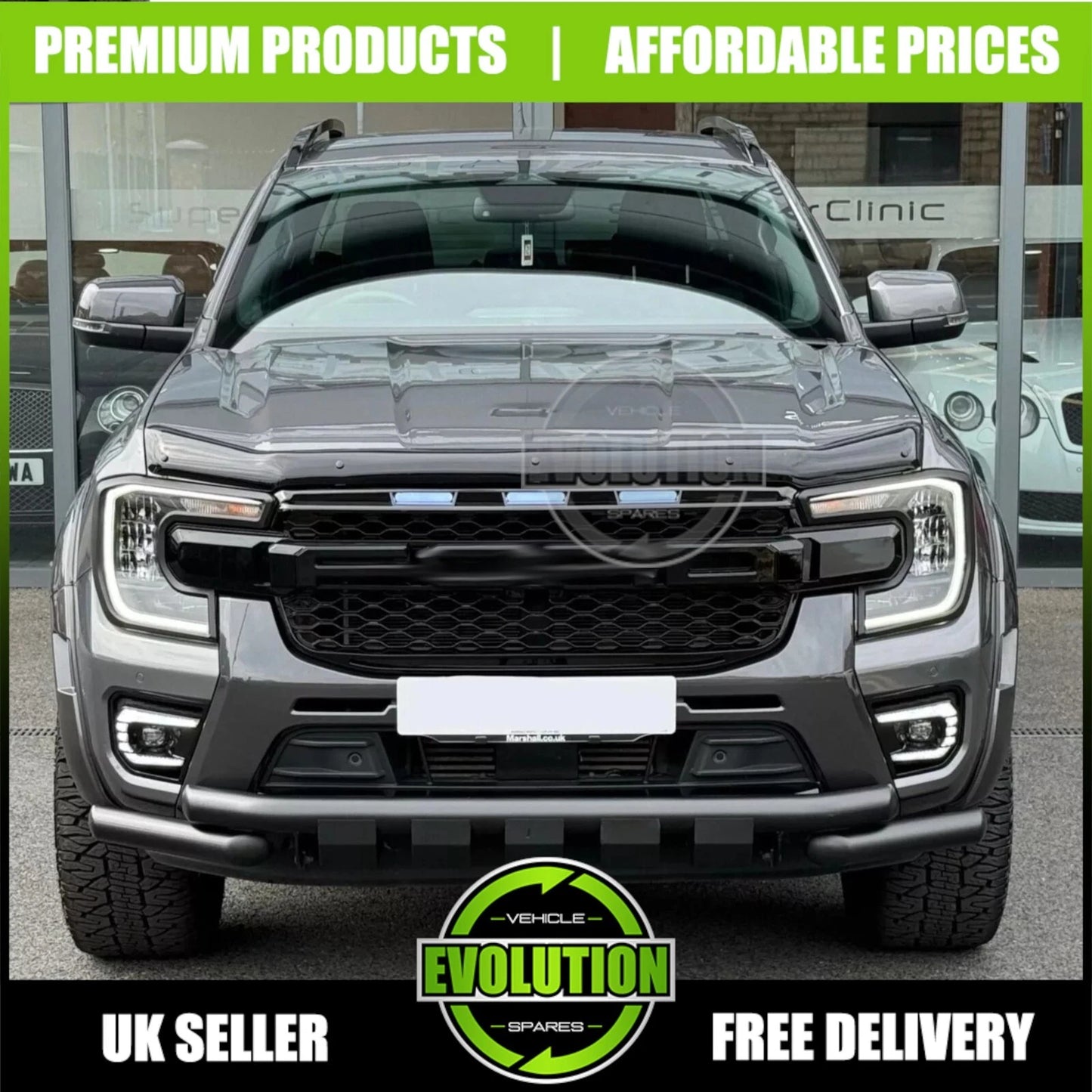 GLOSS BLACK LED HONEYCOMB FRONT GRILLE GRILL FOR FORD RANGER T9 2023-2025