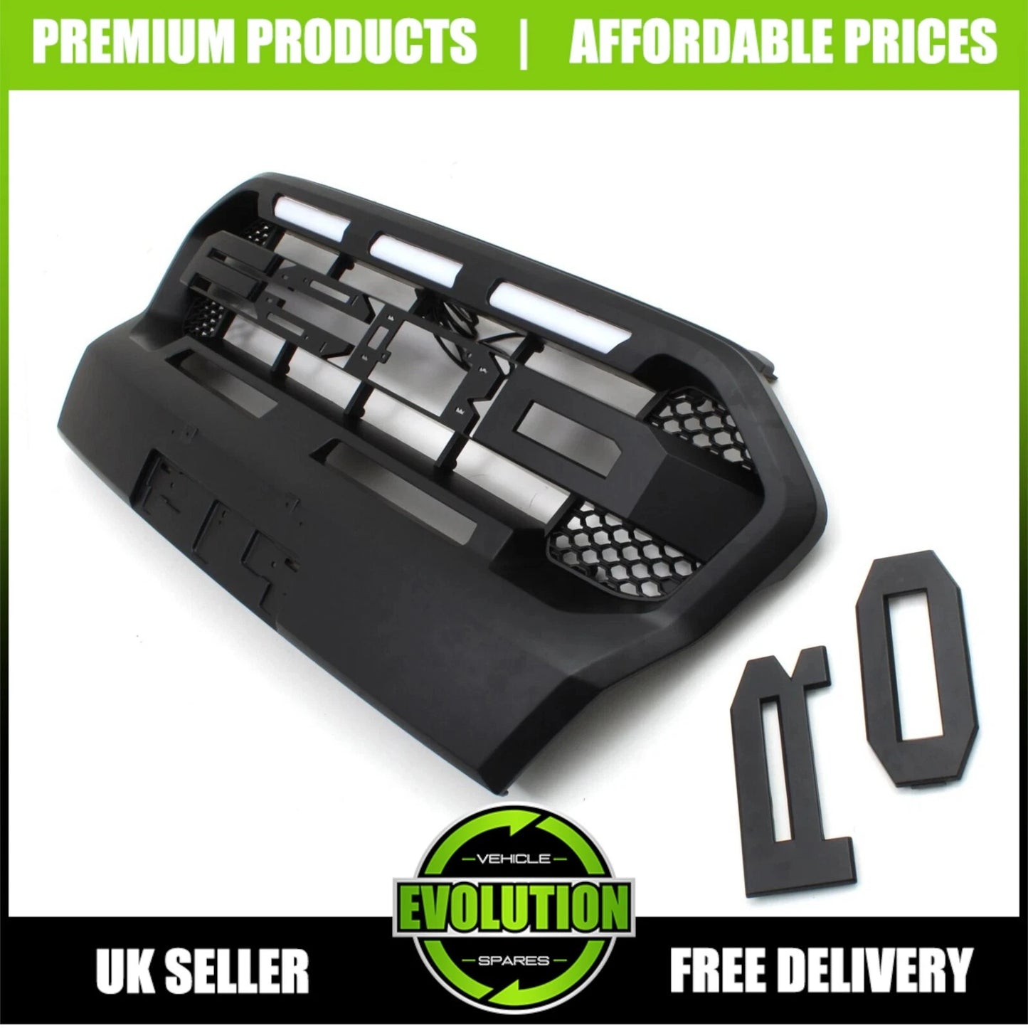 MATTE BLACK FRONT GRILLE GRILL LED LIGHTS FIT FORD RANGER WILDTRACK T8 2018-2022