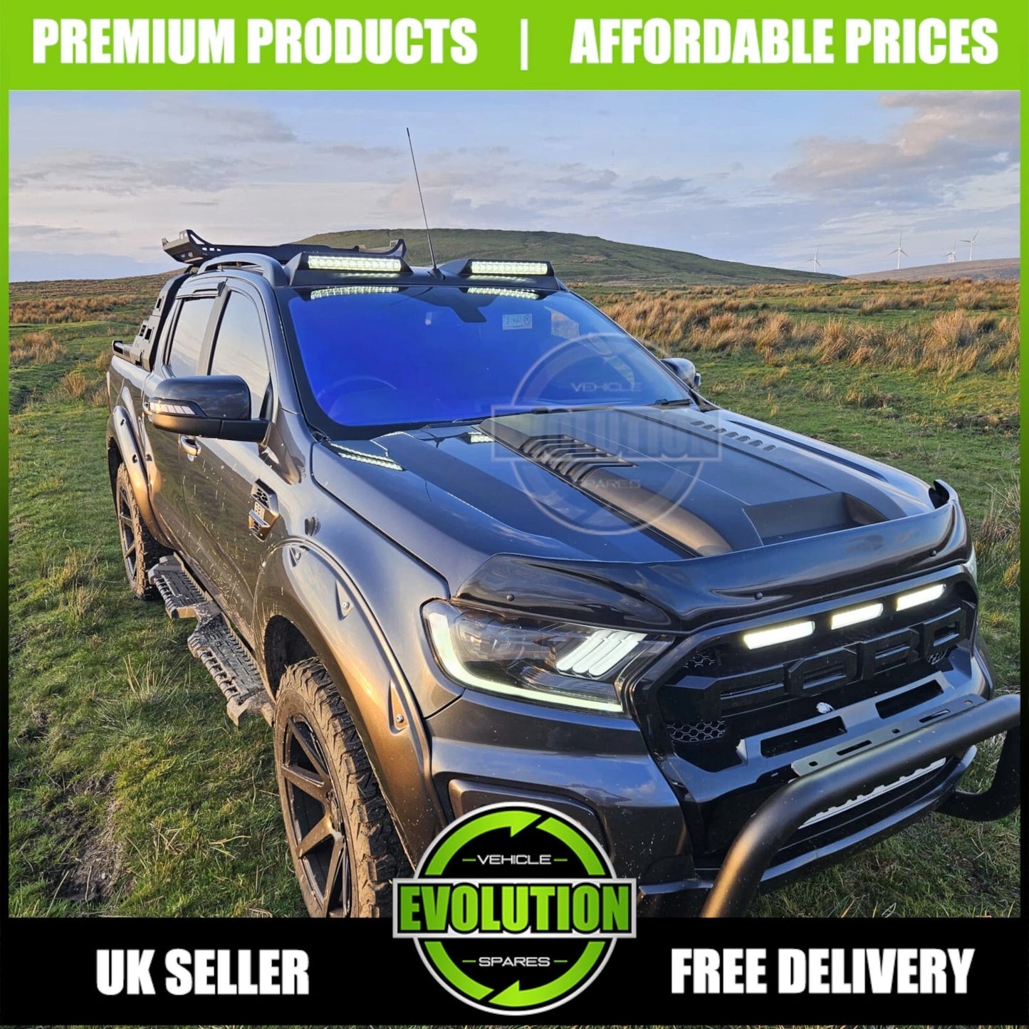 GLOSS BLACK FRONT GRILLE GRILL LED LIGHTS FIT FORD RANGER WILDTRACK T8 2018-2022