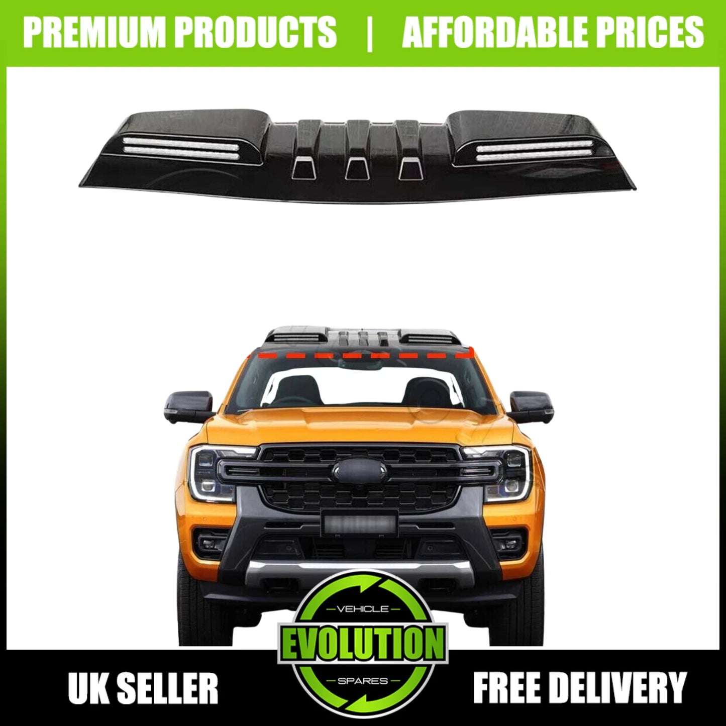 LED ROOF LIGHT GLOSS BLACK WHITE MOUNTED BAR POD FOR FORD RANGER T9 2023-