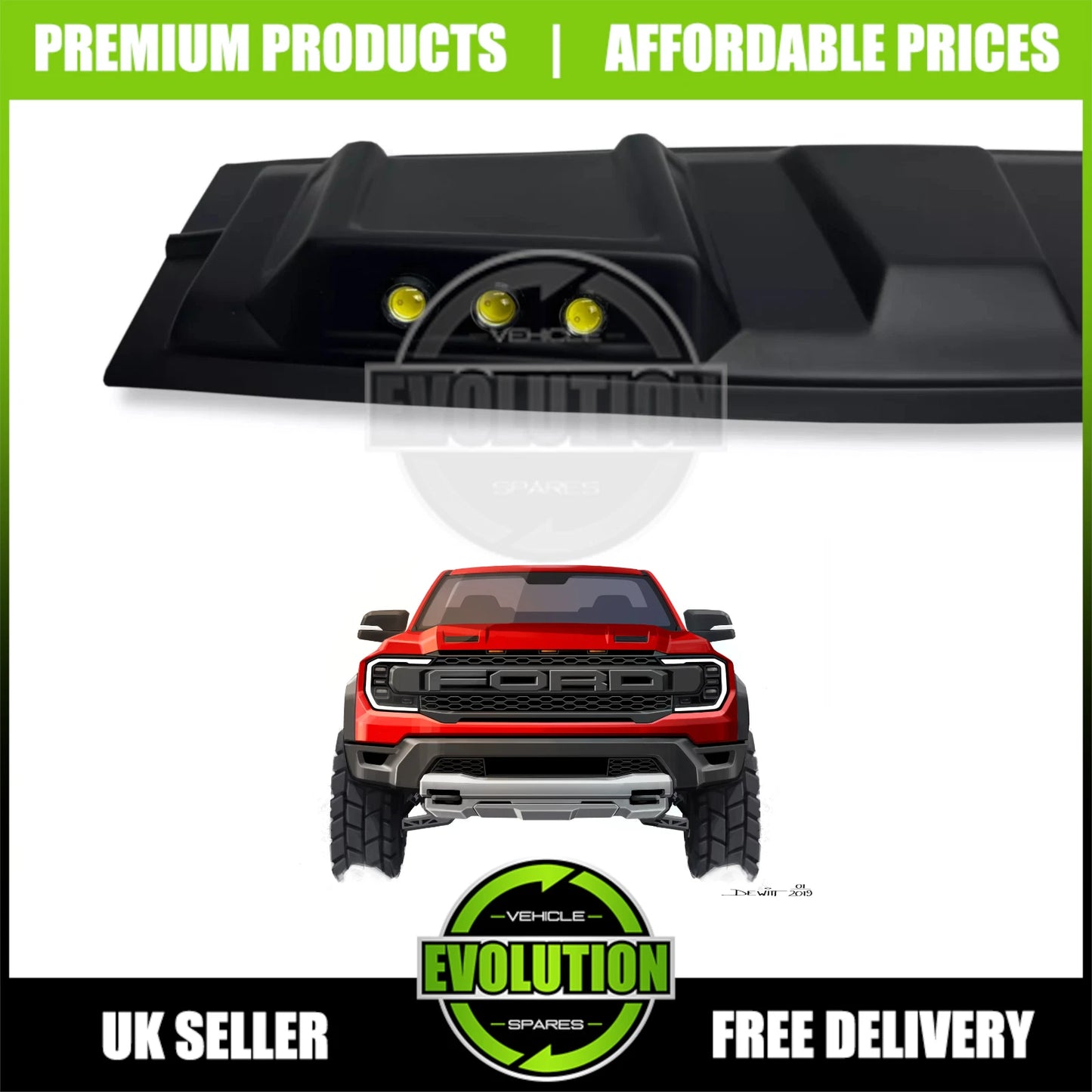 Roof Light LED Lamp off road spoiler Fits Ford Ranger 2023-25 T9 Wildtrack only
