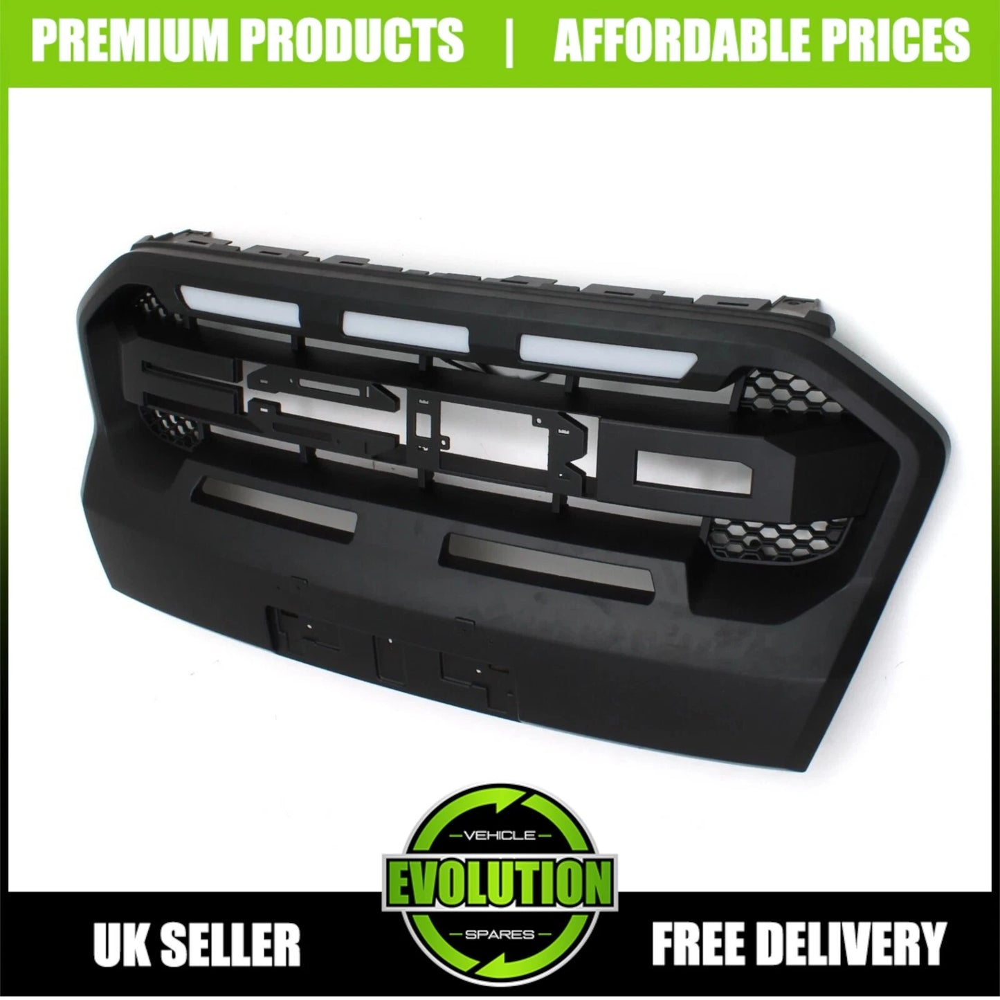 MATTE BLACK FRONT GRILLE GRILL LED LIGHTS FIT FORD RANGER WILDTRACK T8 2018-2022