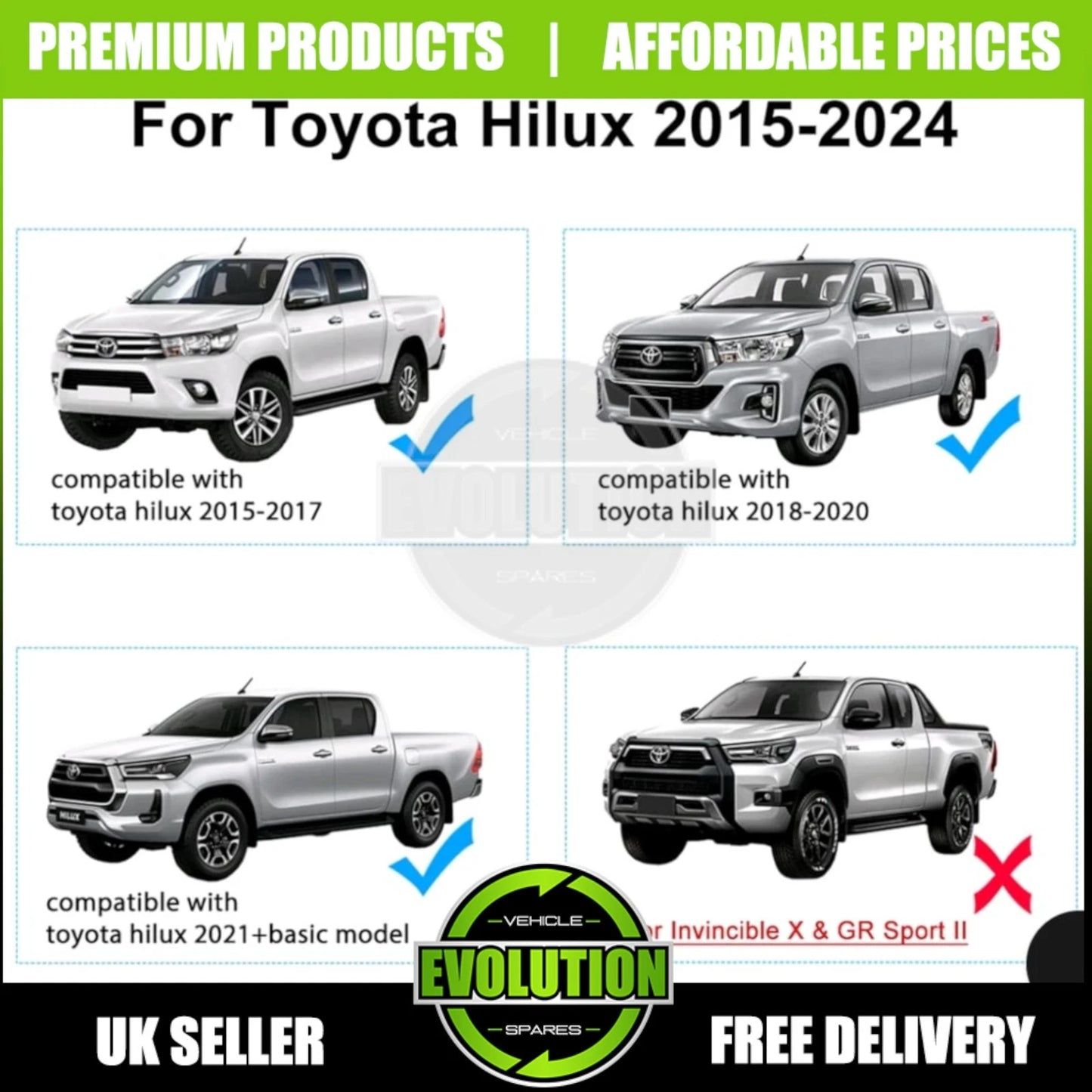 Wheel Arches Wide Oem Look Matte Black Grey Fits Toyota Hilux Revo 2016-2024