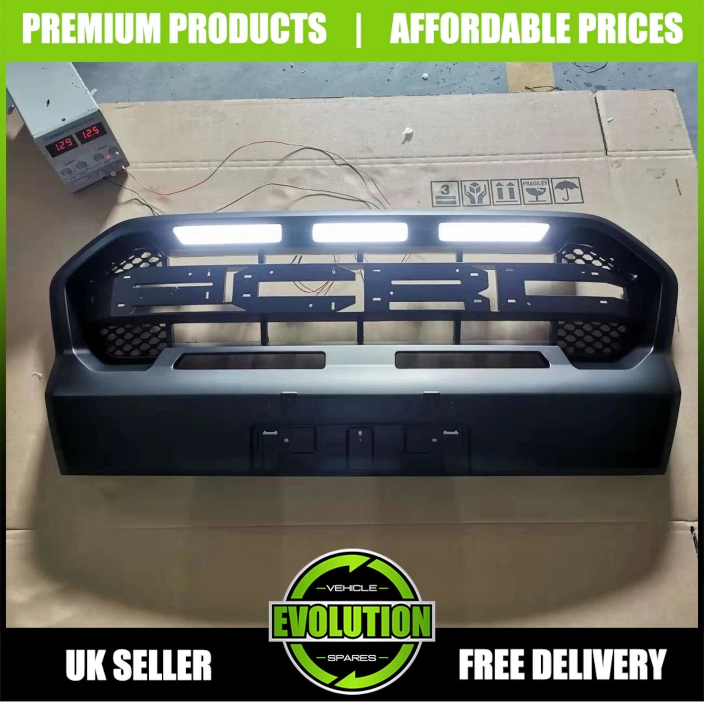MATTE BLACK FRONT GRILLE GRILL LED LIGHTS FIT FORD RANGER WILDTRACK T8 2018-2022