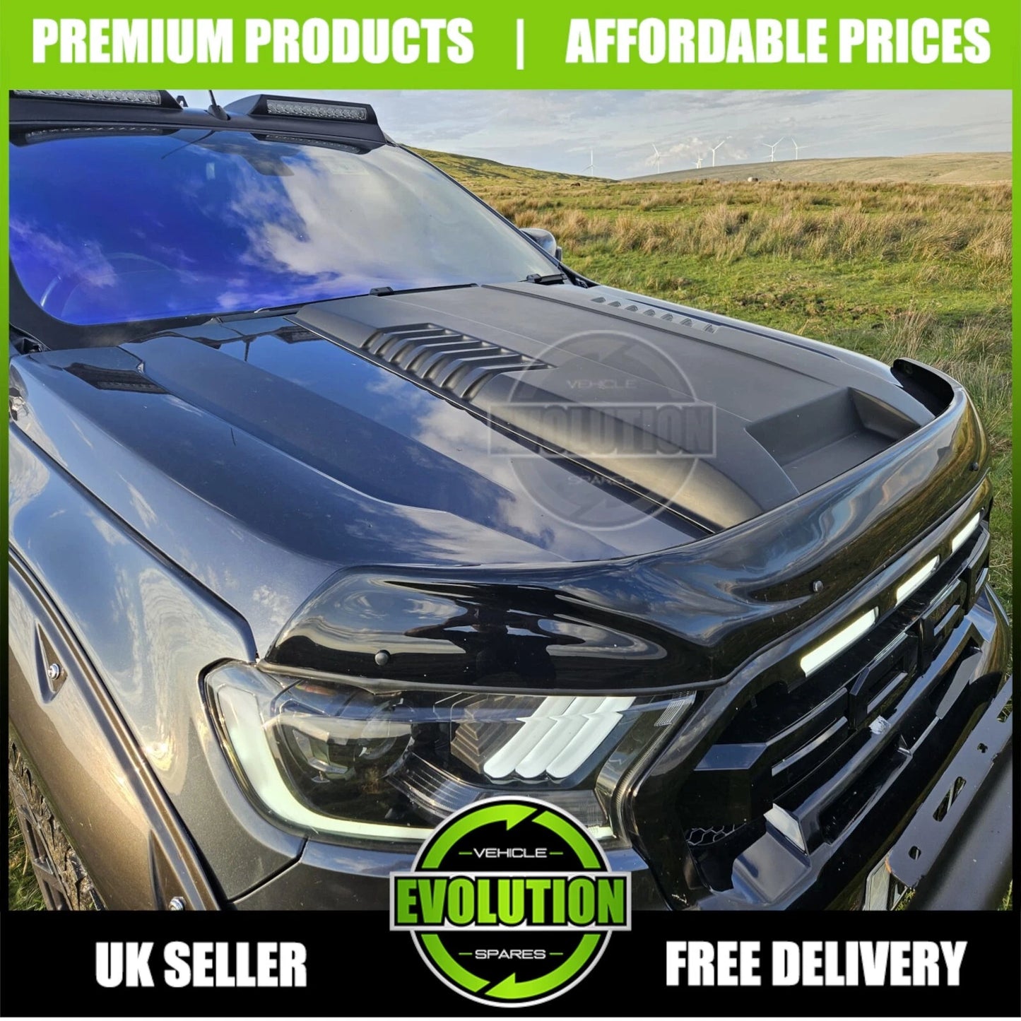 GLOSS BLACK FRONT GRILLE GRILL LED LIGHTS FIT FORD RANGER WILDTRACK T8 2018-2022