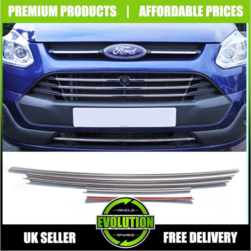Chrome Front Grill 5 pcs STAINLESS STEEL TO FIT FORD TRANSIT CUSTOM 2013 to 2018