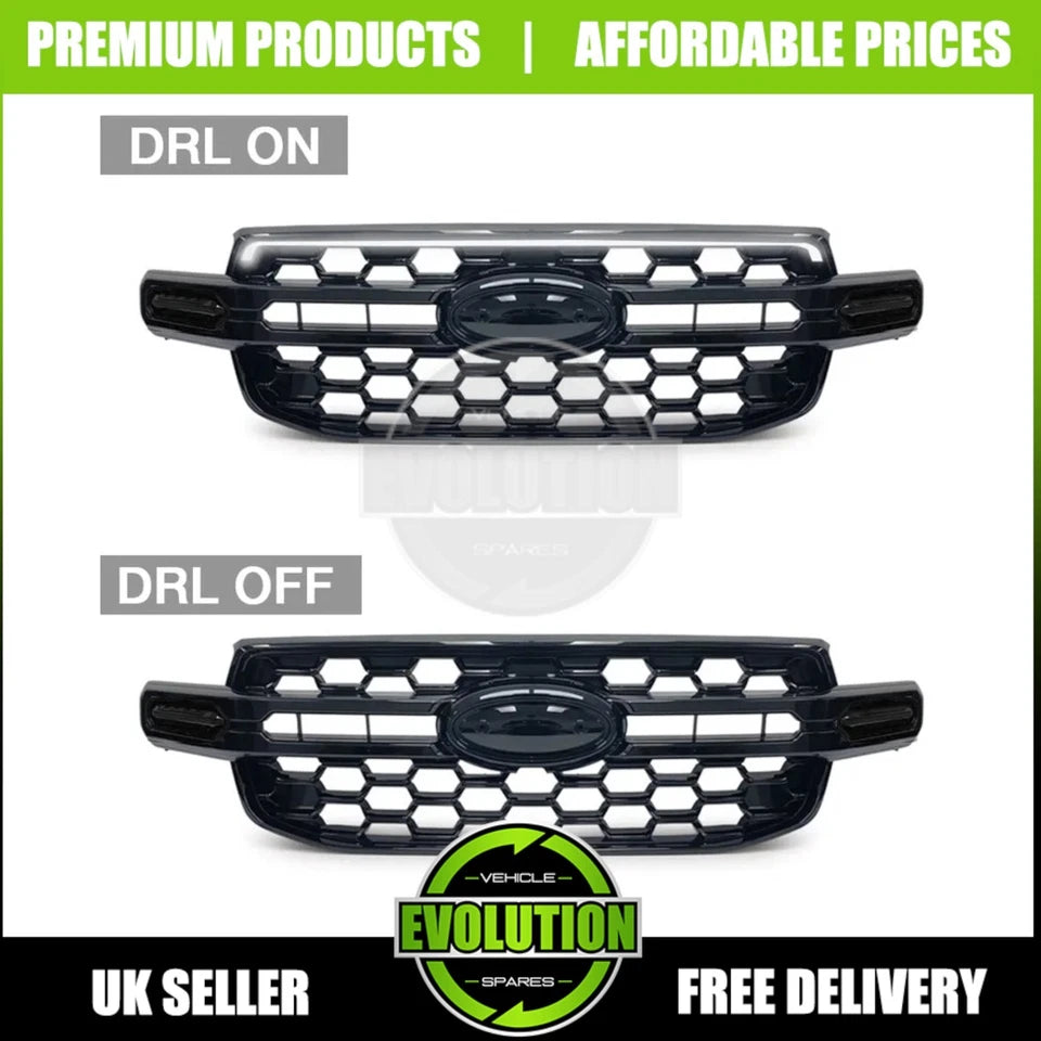 GLOSS BLACK FRONT GRILL WHITE LED LIGHT BAR GRILLE FOR FORD RANGER T9 2023-2025