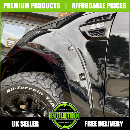 Wheel Arches Gloss Black Bolt Look Wide Fits Ford Ranger T8 2019-22 PARK ASSIST