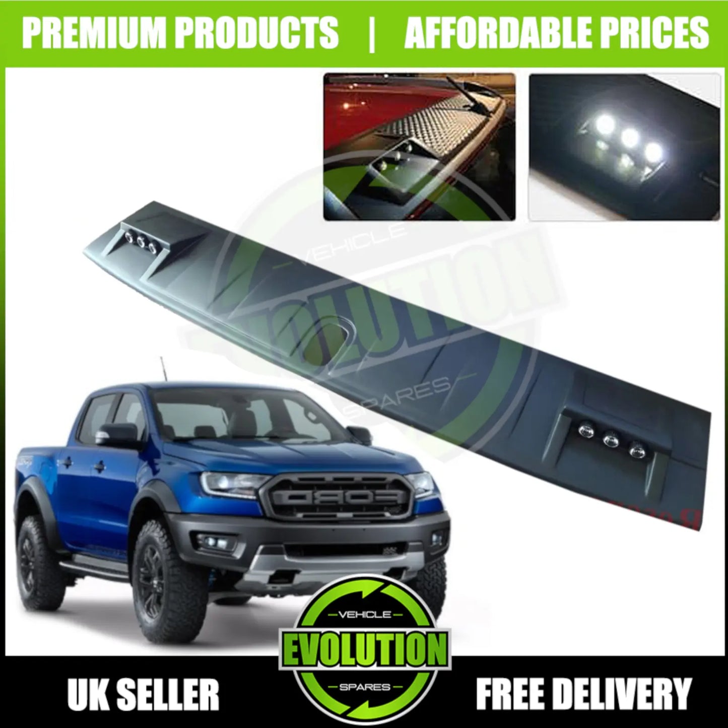 to FIT FORD RANGER 2012 - 2018 Roof Spoiler LED Light bar WILDTRACK RAPTOR LOOK