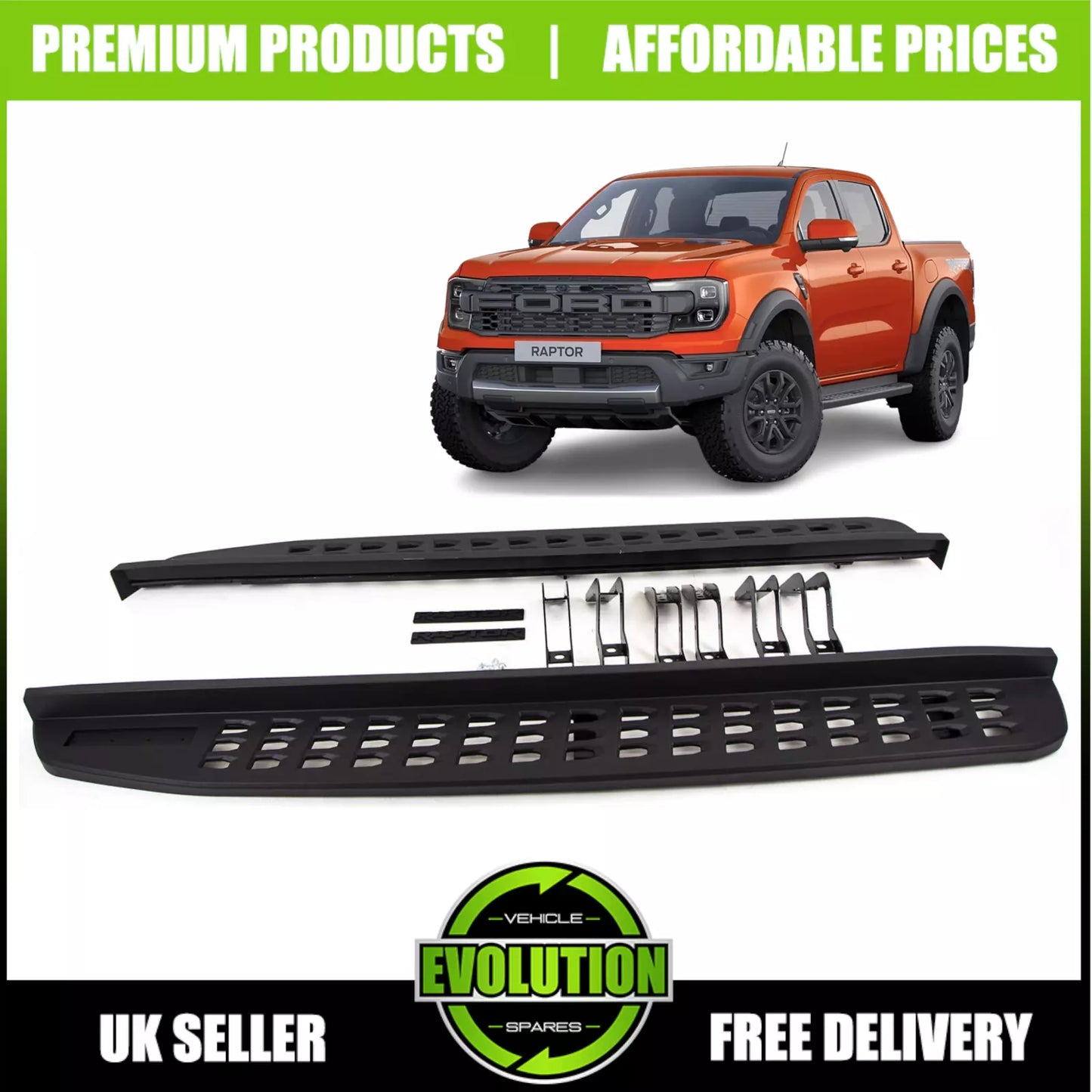Black Side Steps Bars Running Boards TO FIT Ford Ranger T9 2023- Onwards