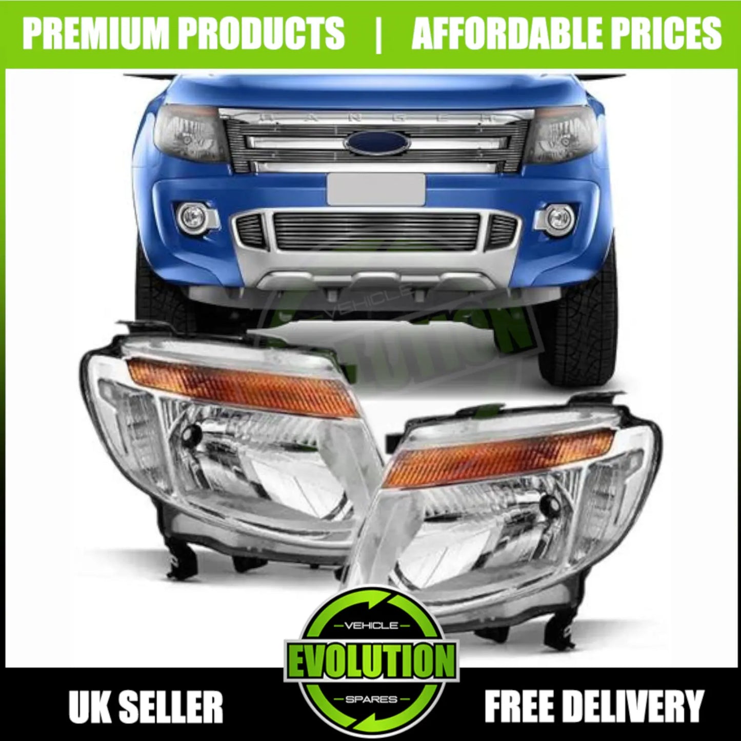 TO FIT Ford Ranger 2011-16 Front Chrome Headlight Headlamp passenger and drivers