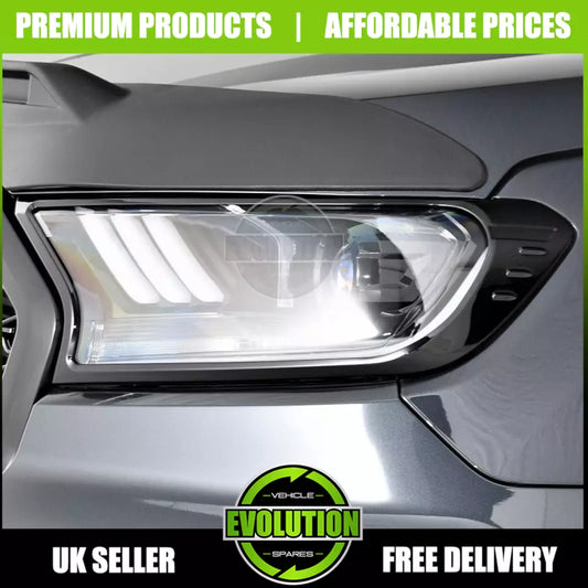 FRONT HEAD LIGHT GUARDS COVERS FOR FORD RANGER 2016-2022 IN GLOSS BLACK - PAIR