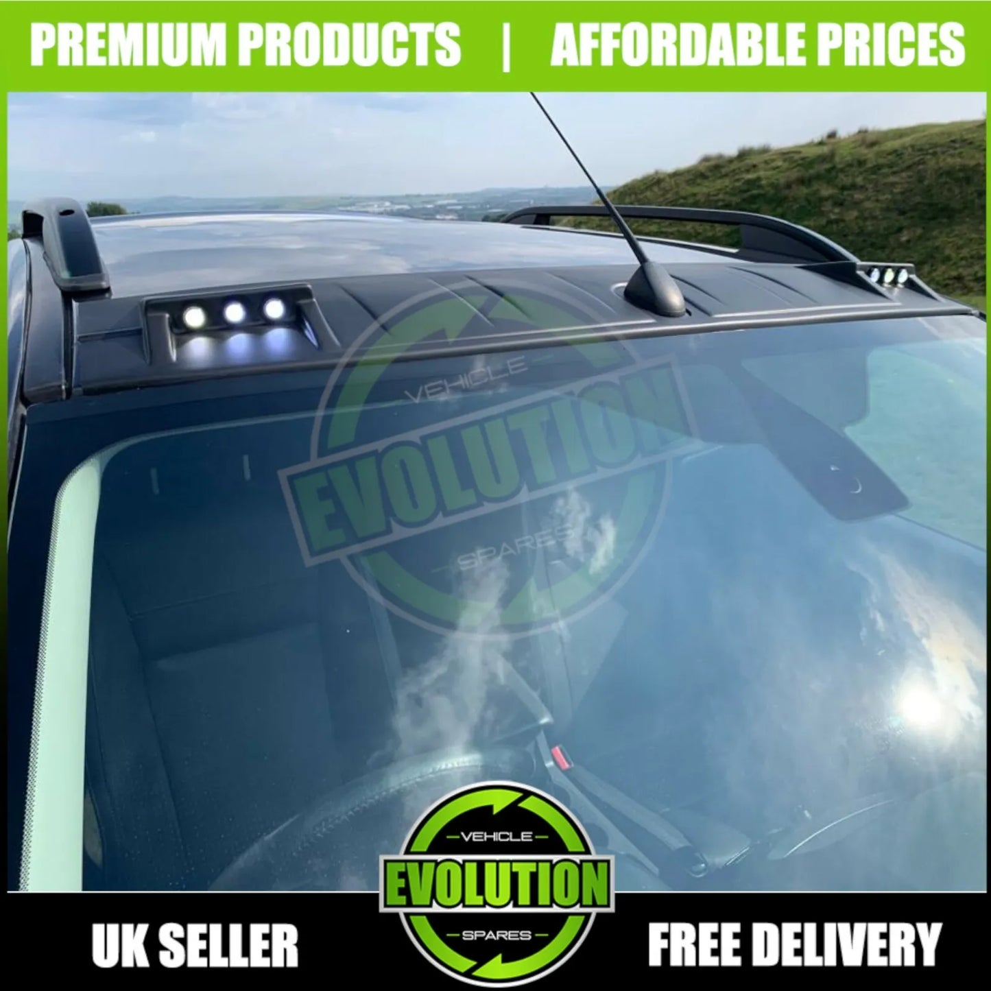 TO FIT FORD RANGER 2012 - 2018 FRONT ROOF SPOILER LED DRL LIGHTS BLACK