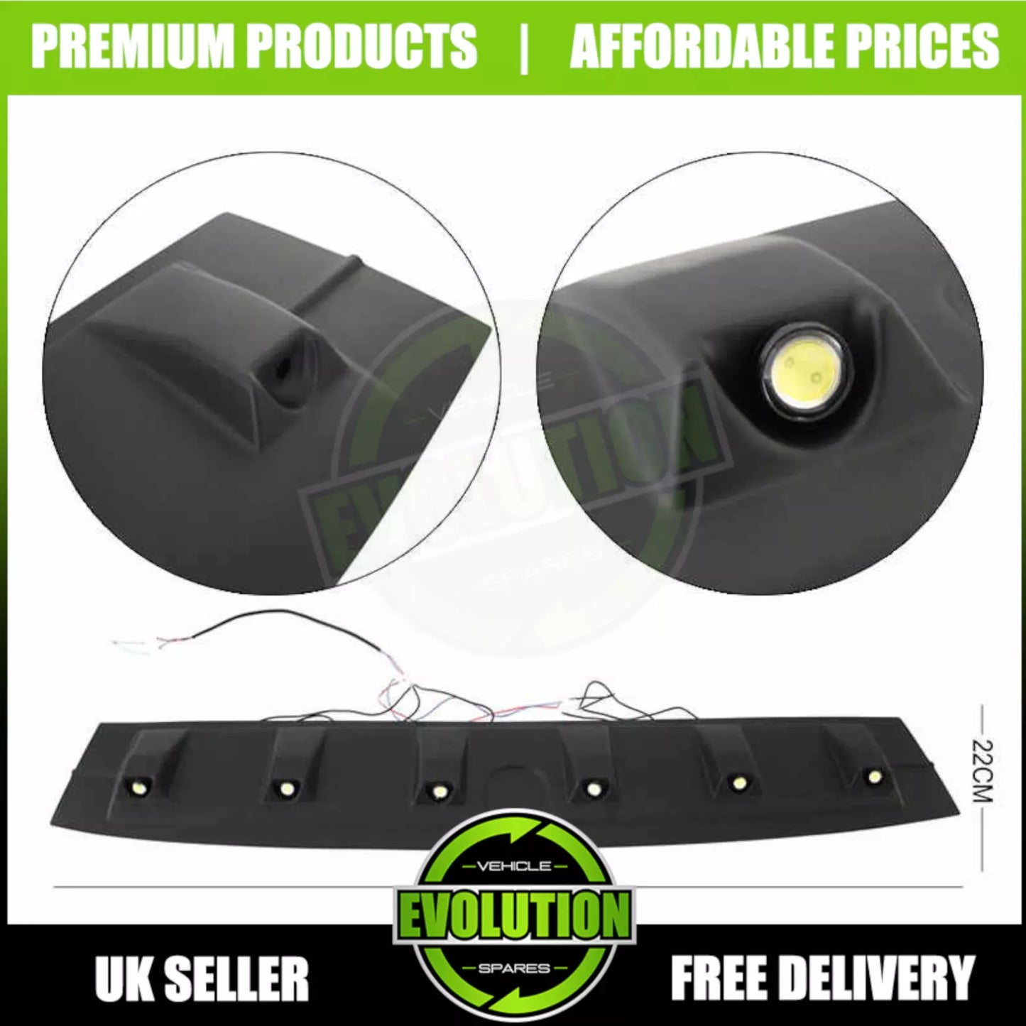 TO FIT FORD RANGER T8 2019 - 2022 FRONT ROOF SPOILER LED DRL LIGHTS BLACK