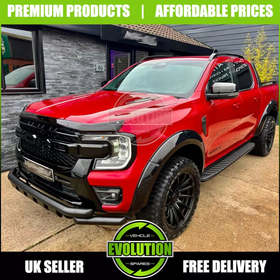 85mm OEM LOOK GLOSS BLACK WHEEL ARCHES Fits Ford Ranger 2023- PARK ASSIST MODEL