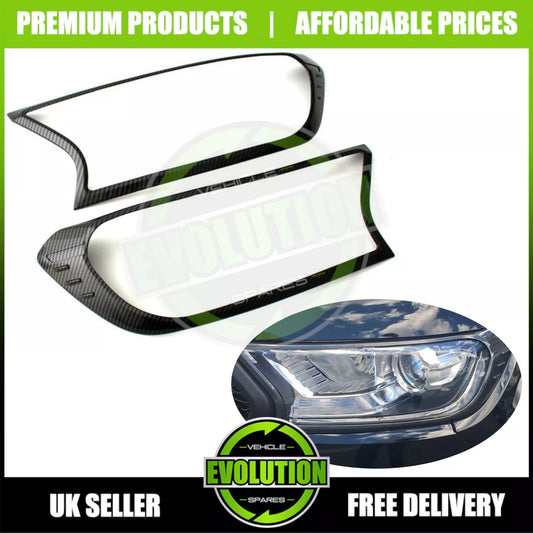 Front Headlight Cover Trims surround CARBON FIBRE TO FIT Ford Ranger 2015-2022