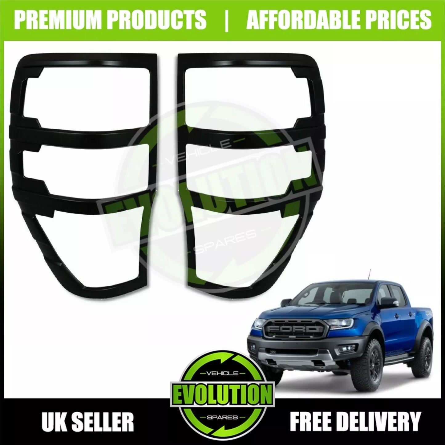 TO FIT Ford Ranger 15+ BLACK rear back light Cover Trims surround covers
