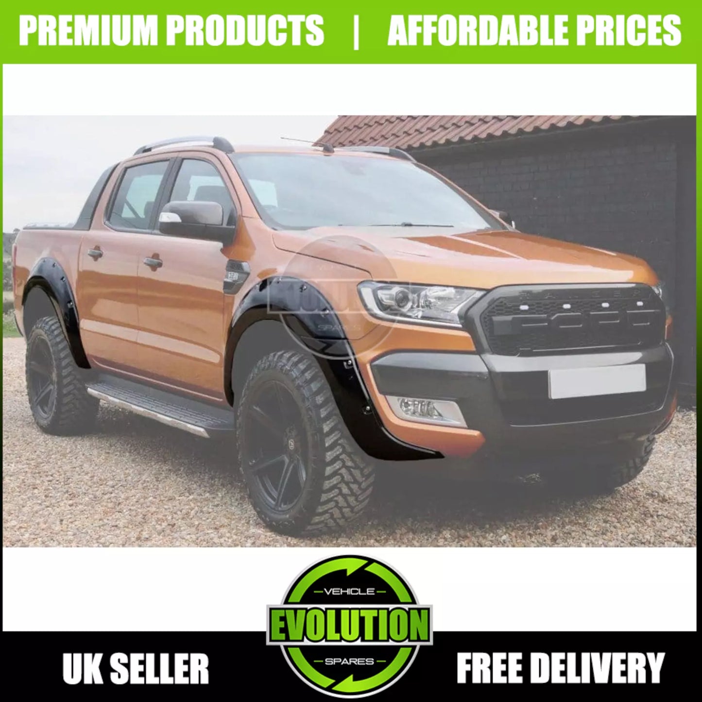 Wheel Arches Gloss Black Bolt Look Wide Fits Ford Ranger 2015-2019 T7 Fenders