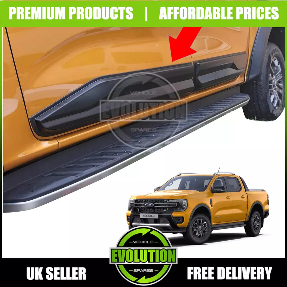 MATTE BLACK SIDE DOOR BODY CLADDING TRIM TO FIT FORD RANGER 2023- T9