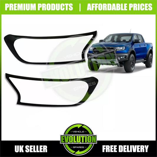 Front Headlight Cover Trims MATTE BLACK surround TO FIT Ford Ranger 2015-2022