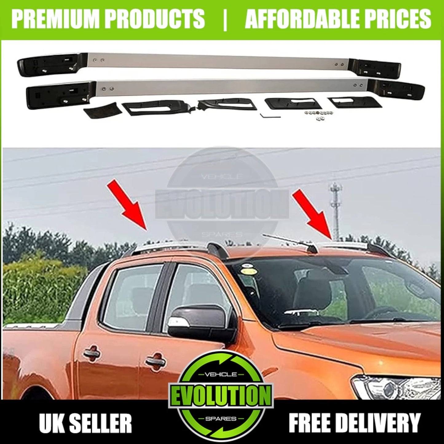 Ford Ranger Silver OEM-Style Roof Rails | 2012-2022 T6 T7 T8