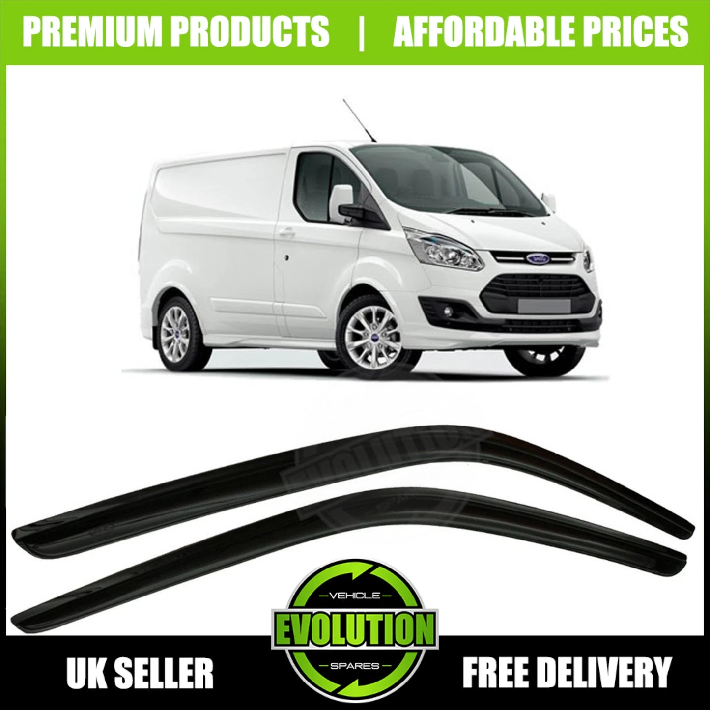 WIND RAIN SMOKE DEFLECTORS VISORS TO FIT FORD TRANSIT CUSTOM 13-22 EXTERNAL FIT