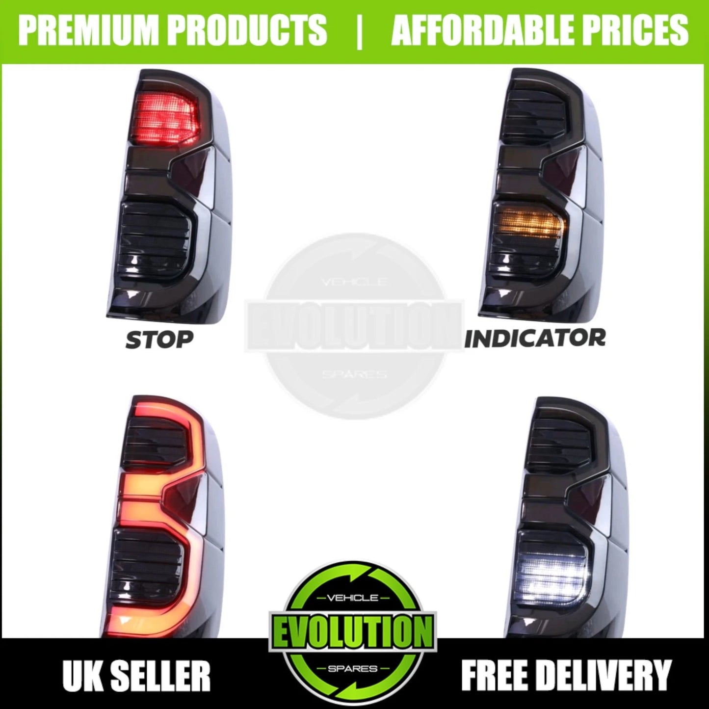 GR STYLE LED TAIL LIGHT SMOKED REAR LIGHTS UPGRADE FOR TOYOTA HILUX 2016-2024