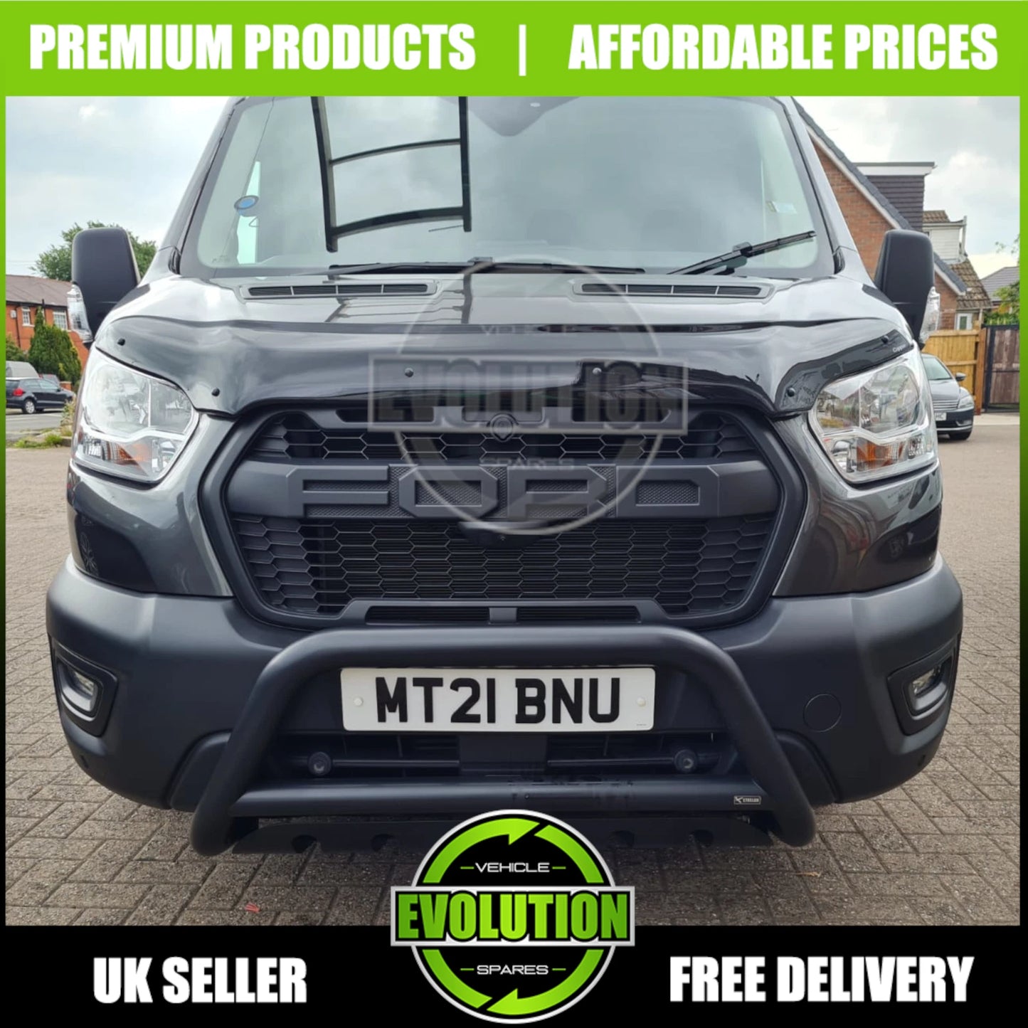 BONNET GUARD BUG DEFLECTOR BRA GLOSS BLACK FITS FORD TRANSIT 2019-2024 MK9