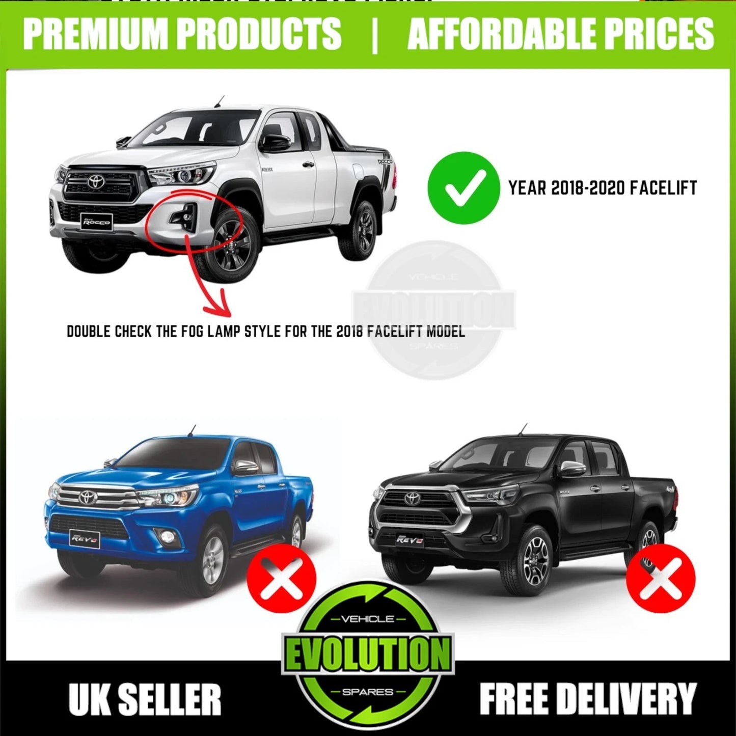 GLOSS BLACK FRONT GRILLE ROCCO GRILL FOR TOYOTA HILUX INVINCIBLE X MK8 2018-2020