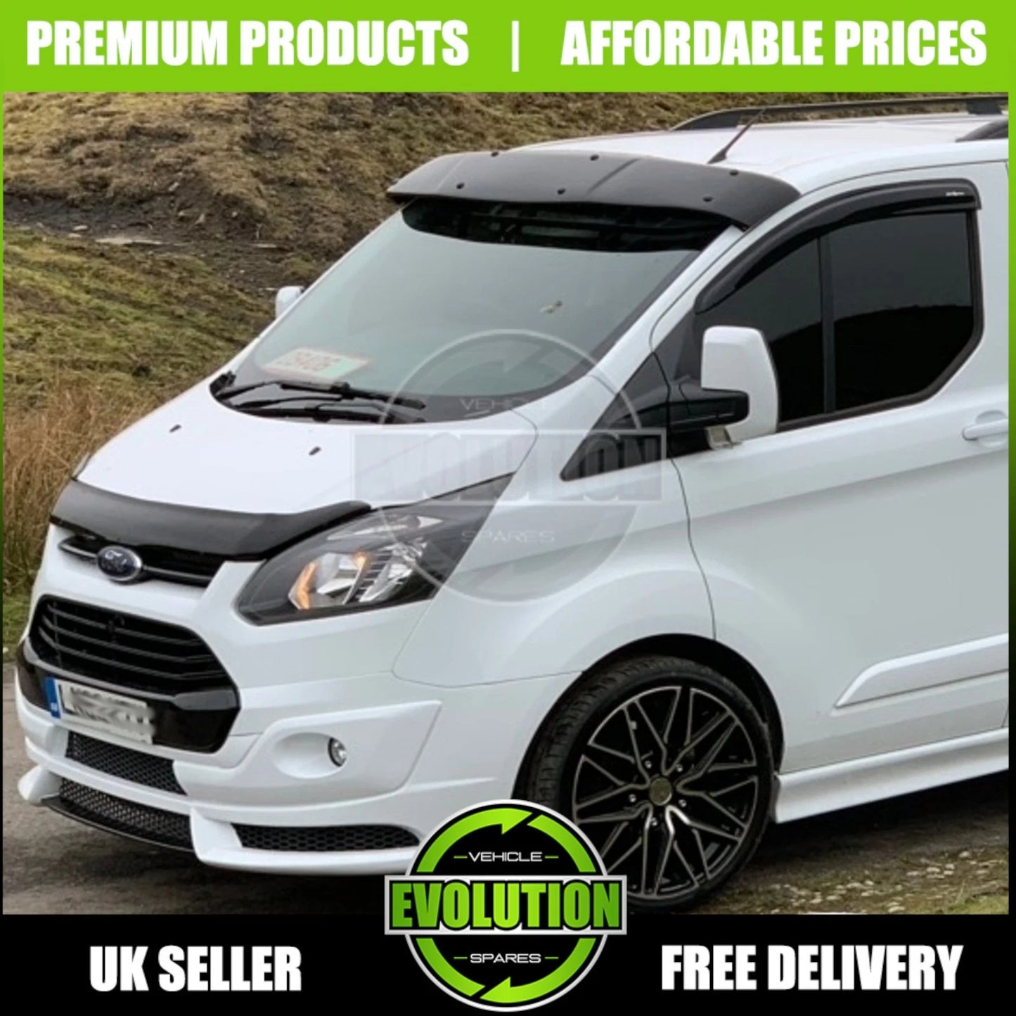 SUN VISOR GUARD WINDSCREEN GLOSS BLACK FITS FORD TRANSIT CUSTOM 2012- 2022