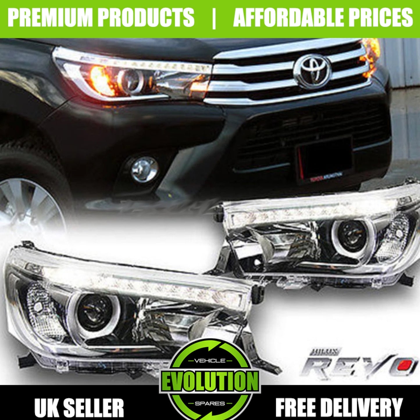 Headlight Headlamp Set Pair LED DRL OEM Replacement Toyota Hilux 2016-2020 MK8