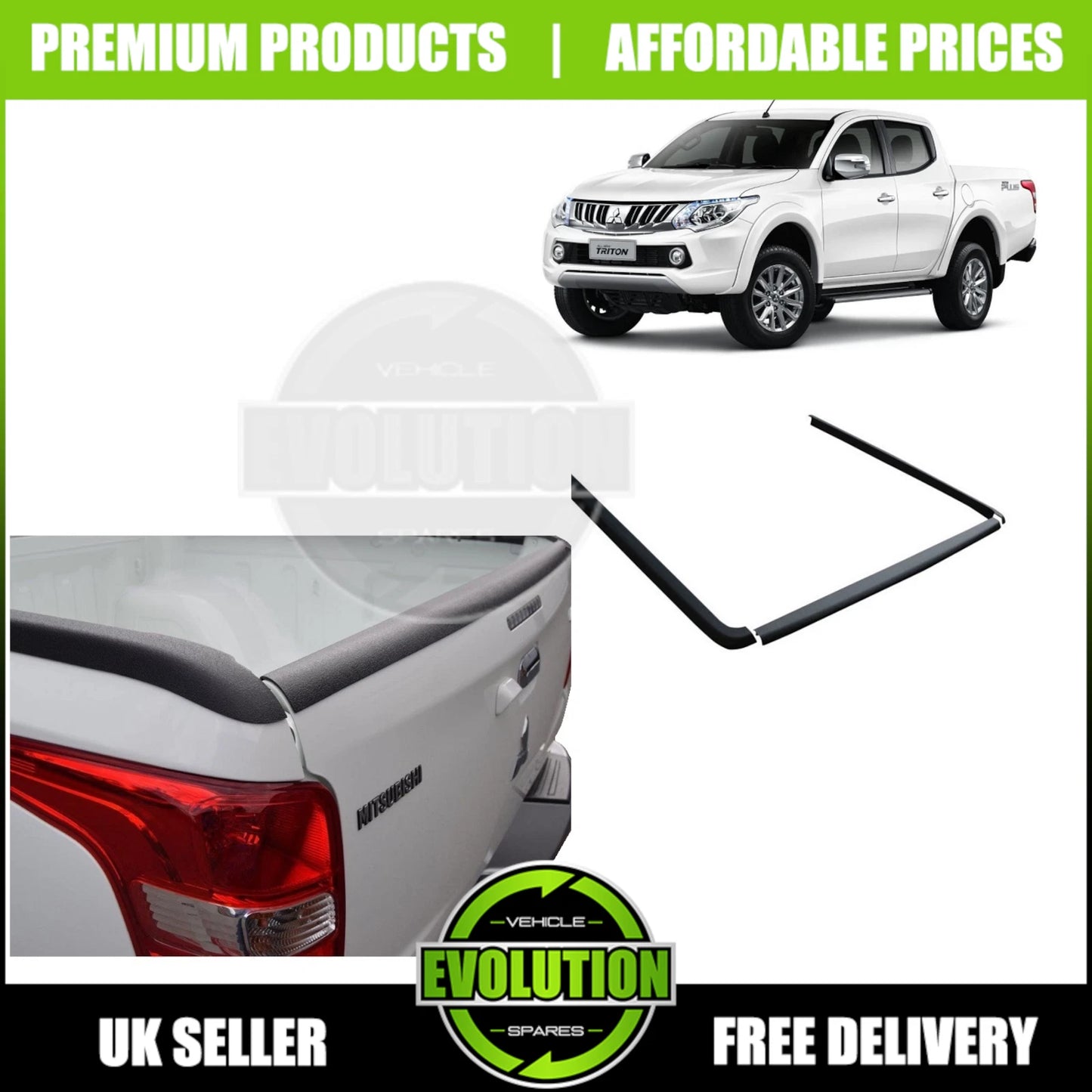 LOAD BED RAIL CAPS PROTECTOR 3 PIECE TAILGATE MITSUBISHI L200 TRITON 2015-2023