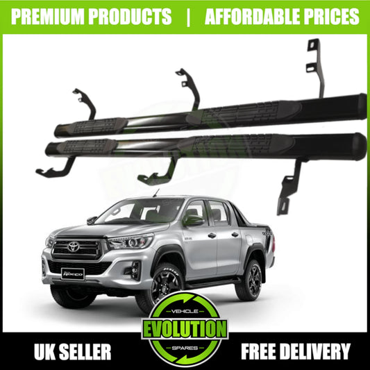 TO FIT TOYOTA HILUX 2016 on Black Side Steps Bars Running Boards