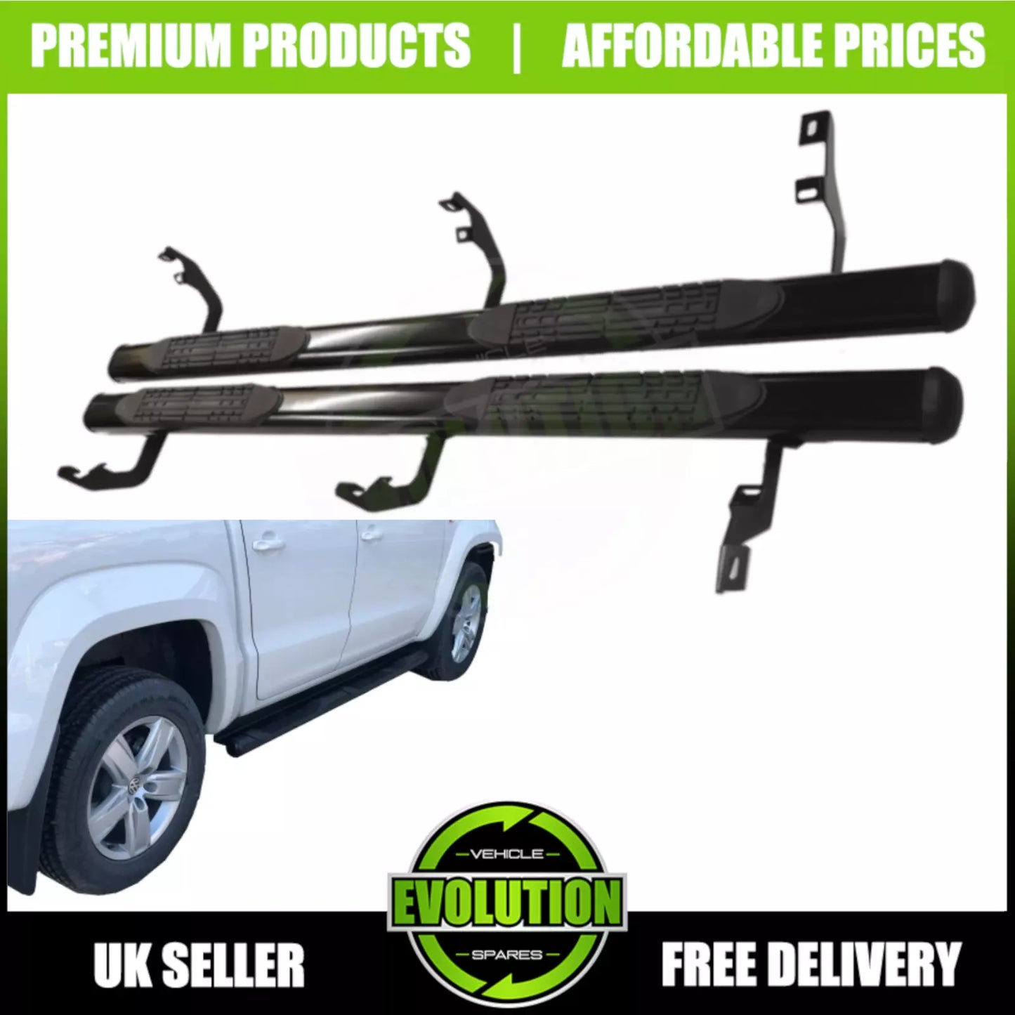 TO FIT TOYOTA HILUX 2016 on Black Side Steps Bars Running Boards