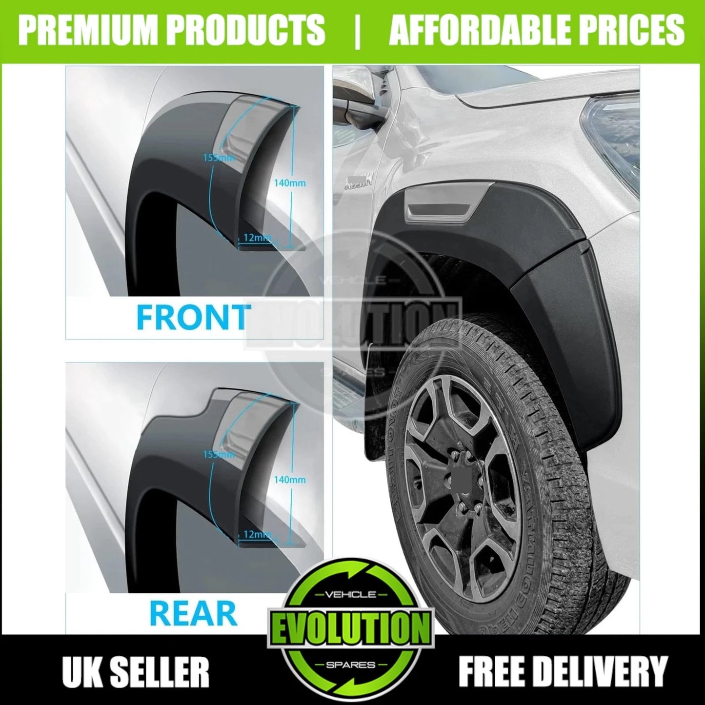 Wheel Arches Wide Oem Look Matte Black Grey Fits Toyota Hilux Revo 2016-2024