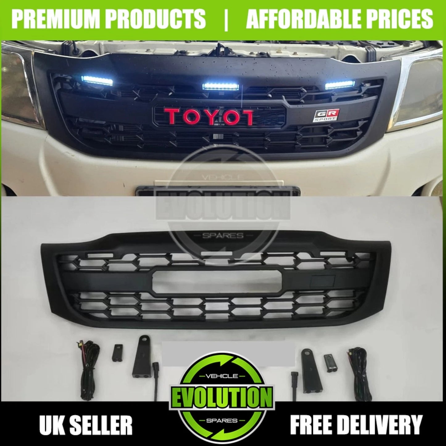 FRONT GRILLE GRILL GR SPORT SYLE LED MATTE FOR TOYOTA HILUX 2012-2016 MK7 VIGO