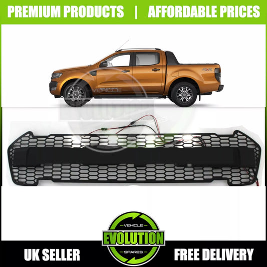 MATTE BLACK FRONT GRILLE BUMPER GRILL UPGRADE LED FOR FORD RANGER T7 2015-2017