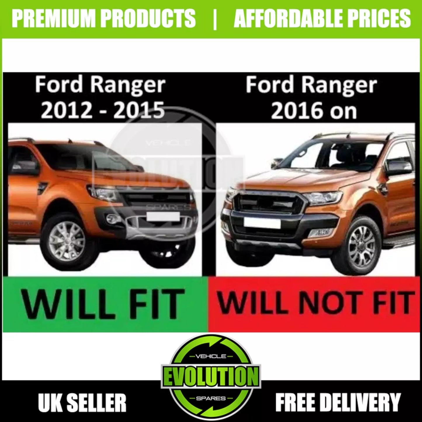 MATTE BLACK FRONT BUMPER LED LIGHT GRILLE GRILL FOR FORD RANGER T6 2012-2015