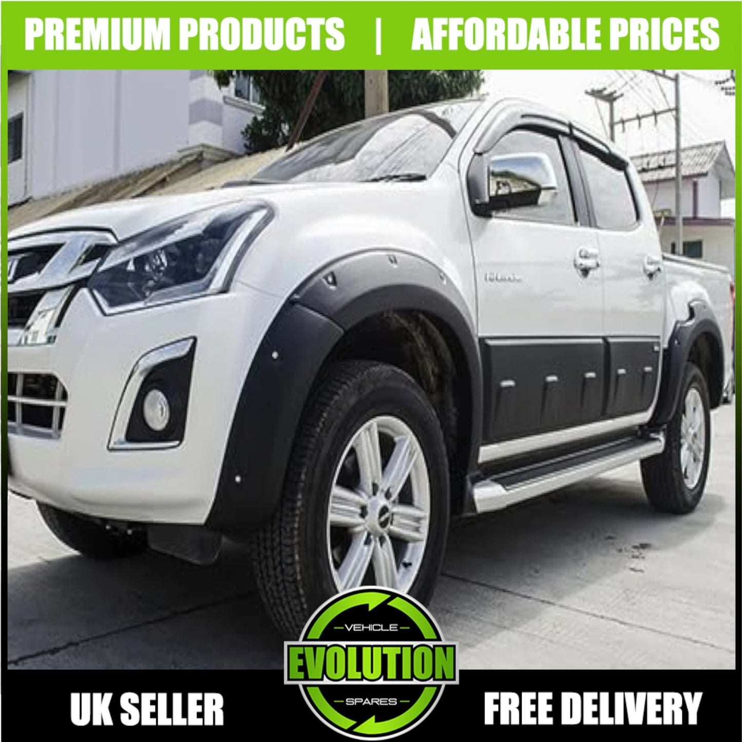 fits Isuzu D-Max 2016-2019 Wide Wheel Arch Kit Matt Black Bolt Look
