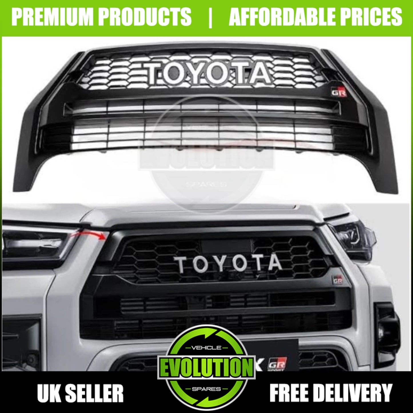 FRONT GRILLE GRILL GR SPORT STYLE MATTE FITS TOYOTA HILUX INVINCIBLE 2020-2024