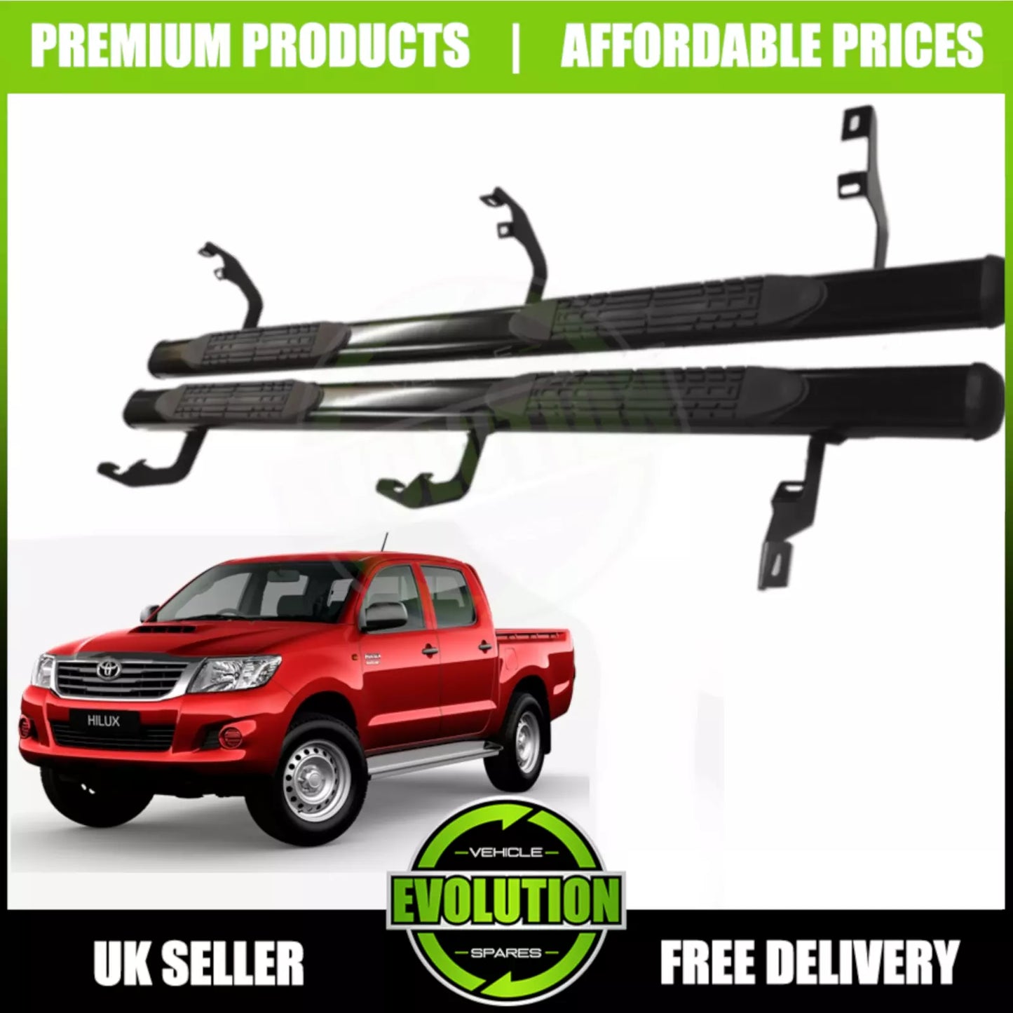 TO FIT TOYOTA HILUX 2005-2016 Black Side Steps Bars Running Boards