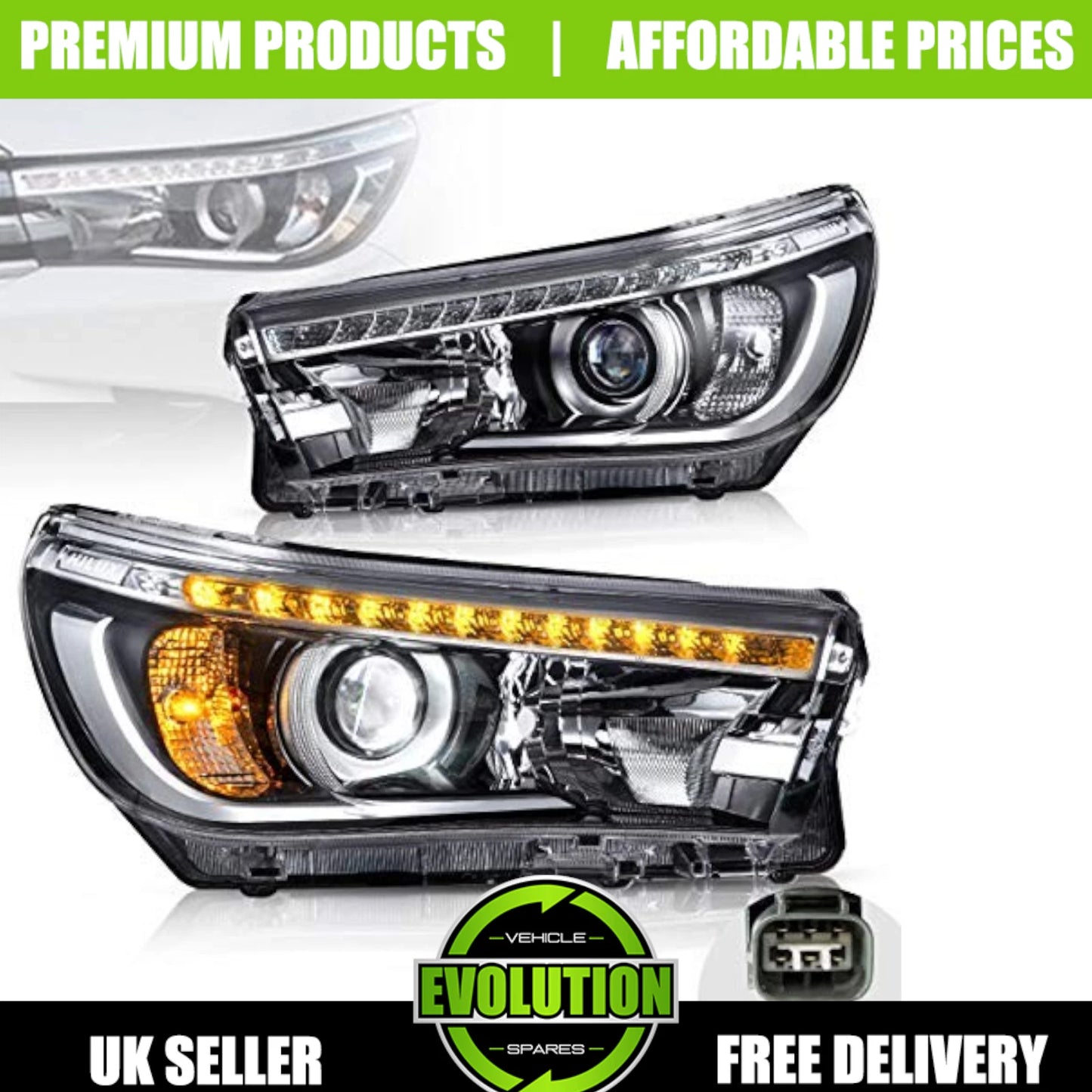 Headlight Headlamp Set Pair LED DRL OEM Replacement Toyota Hilux 2016-2020 MK8
