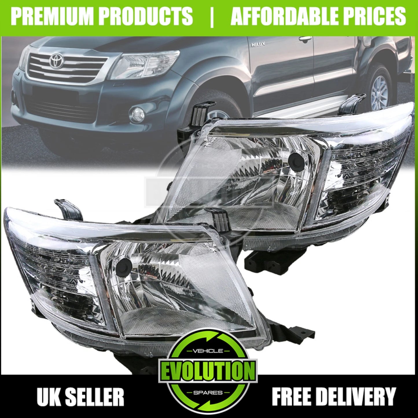 PAIR LEFT RIGHT FRONT HALOGEN HEADLIGHT LAMPS FITS FOR TOYOTA HILUX 2012-2016