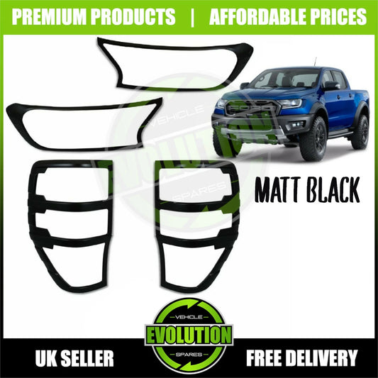 BLACK Front Rear Light Cover Trims Cover Trims surround TO FIT Ford Ranger 14+