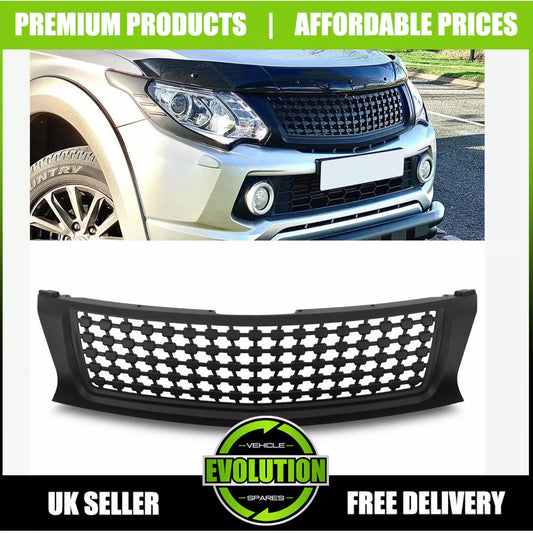 BLACK FRONT BADGELESS DE BADGED GRILLE FITS Mitsubishi L200 2015-2019 TRITON