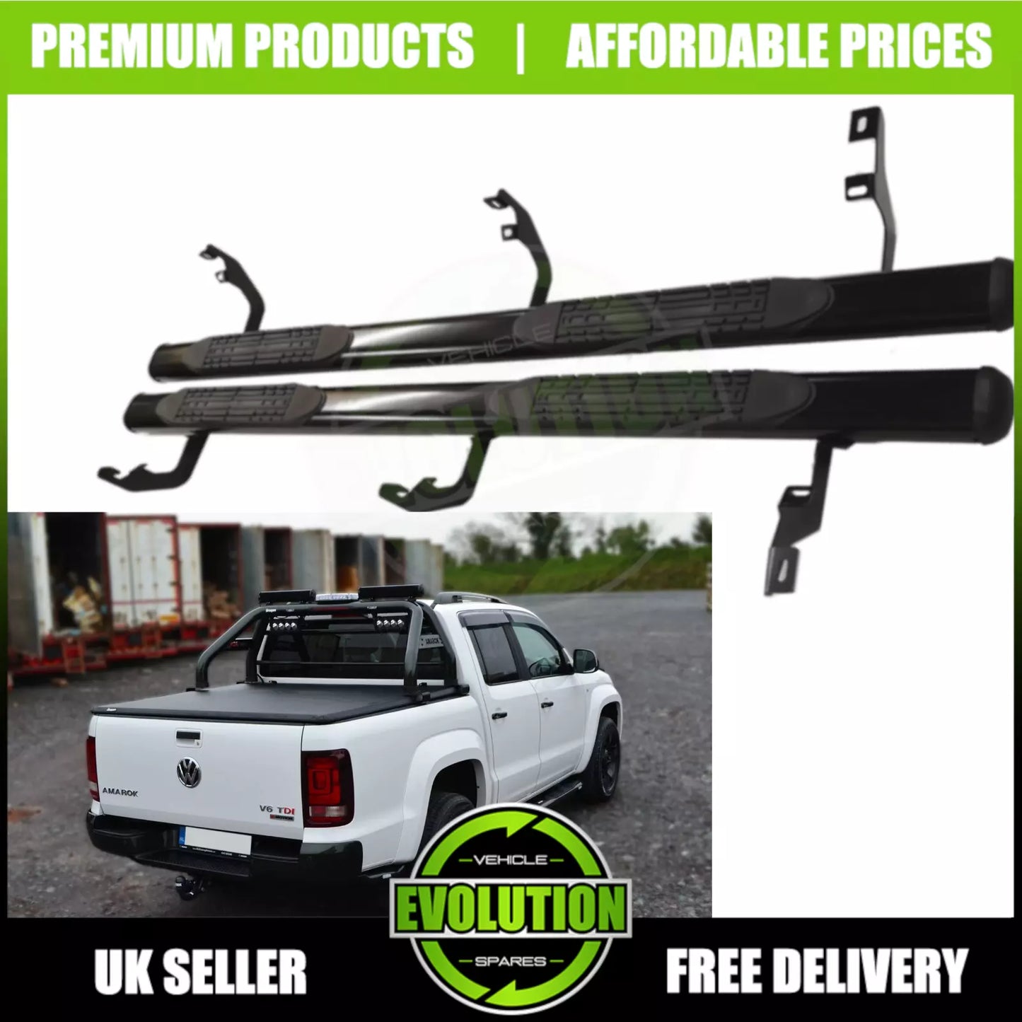 TO FIT VW AMAROK 2017+ Black Side Steps Bars Running Boards