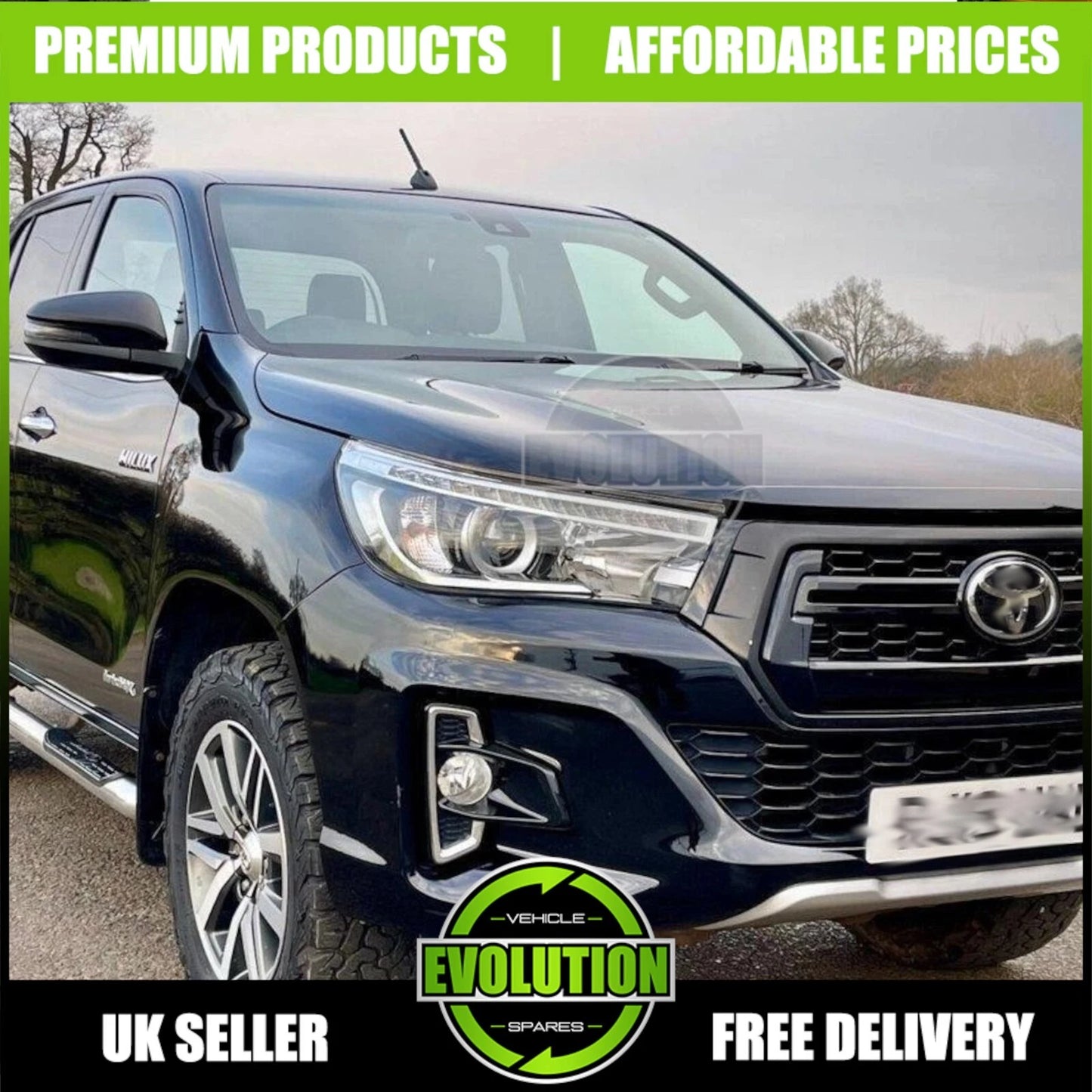 GLOSS BLACK FRONT GRILLE ROCCO GRILL FOR TOYOTA HILUX INVINCIBLE X MK8 2018-2020