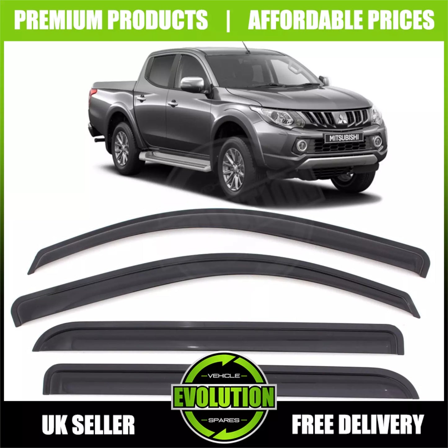 WIND RAIN SMOKE DEFLECTORS VISORS FITS Mitsubishi L200 Triton MK5 2015-2023