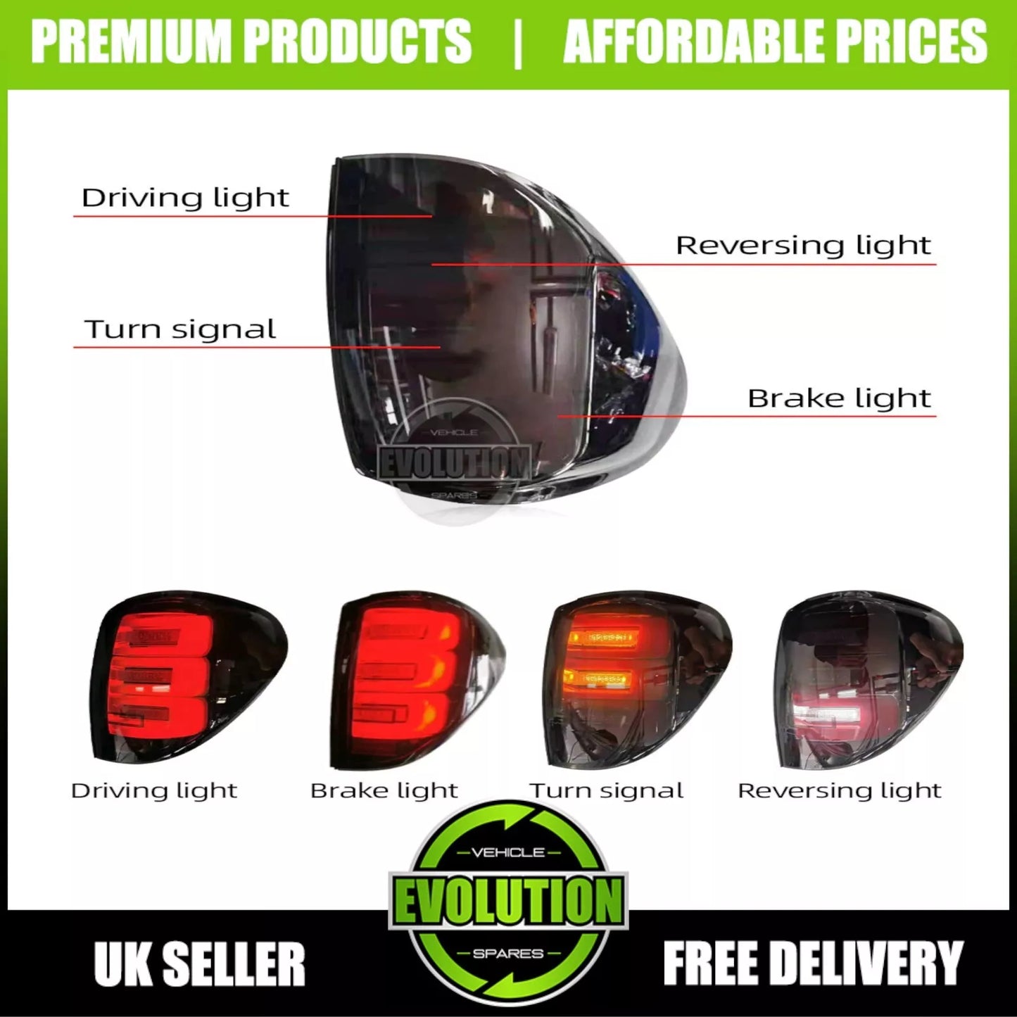 LED Rear back Lights For Mitsubishi L200 2005-14 Smoked black back light