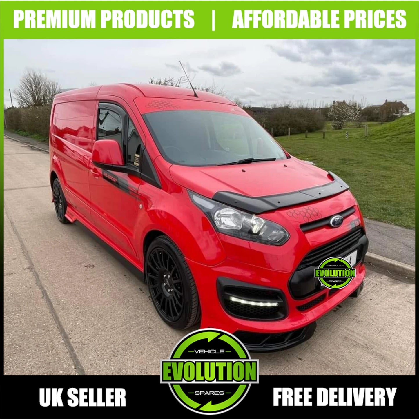 BONNET GUARD BUG DEFLECTOR BRA GLOSS BLACK FITS FORD TRANSIT CONNECT 2014-2018